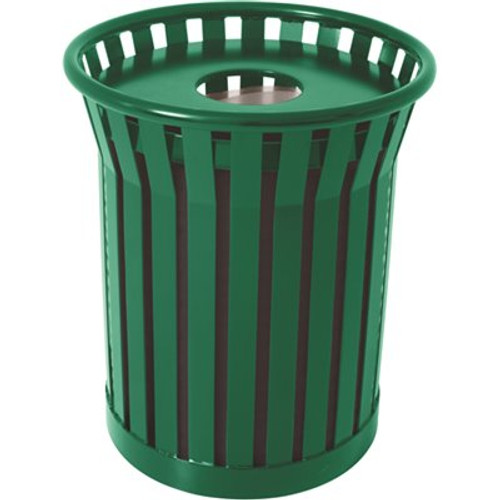 Plaza 36 Gal. Green Steel Strap Trash Receptacle with Flat Top Plaza 36 Gal. Green Steel Strap Trash Receptacle with Flat Top