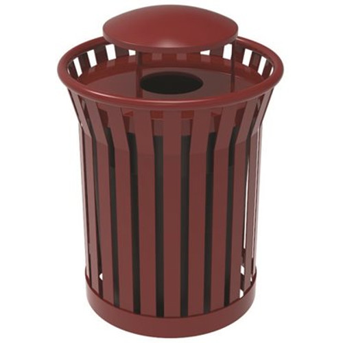 Plaza 36 Gal. Burgundy Steel Strap Trash Receptacle with Rain Bonnet Plaza 36 Gal. Burgundy Steel Strap Trash Receptacle with Rain Bonnet