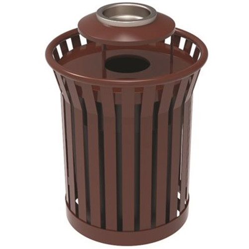 Plaza 36 Gal. Brown Steel Strap Trash Receptacle with Ash Urn