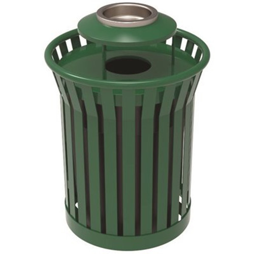 Plaza 36 Gal. Green Steel Strap Trash Receptacle with Ash Urn