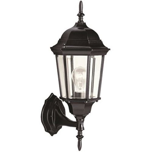 1-Light Small Textured Black Outdoor Wall Lantern Sconce with Clear Beveled Glass 1-Light Small Textured Black Outdoor Wall Lantern Sconce with Clear Beveled Glass