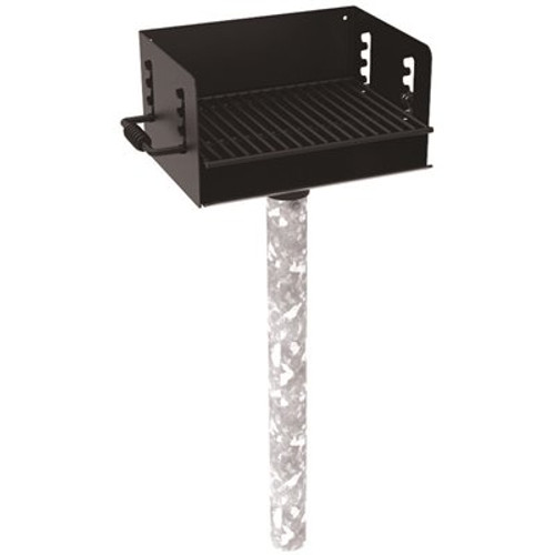 300 sq. in. Rotating Commercial Pedestal Grill with In-Ground Mount Post in Black