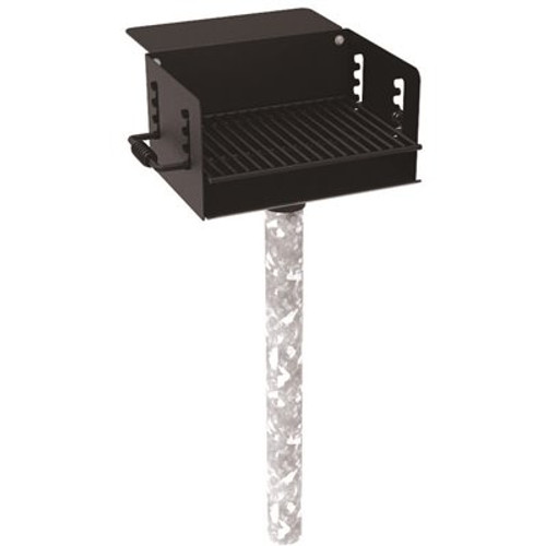 300 sq. in. Rotating Commercial Pedestal Grill with Utility Shelf with In-Ground Mount Post in Black