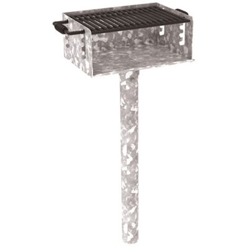 280 sq. in. Rotating Commercial Pedestal Grill with In-Ground Mount Post in Galvanized