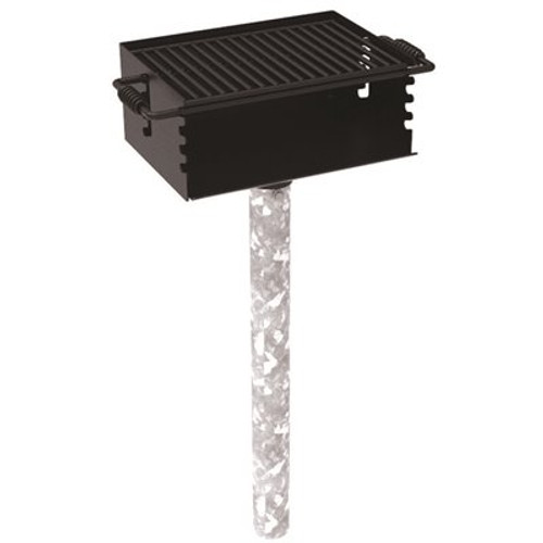 280 sq. in. Rotating Flip-Back Commercial Pedestal Grill with In-Ground Mount Post in Black