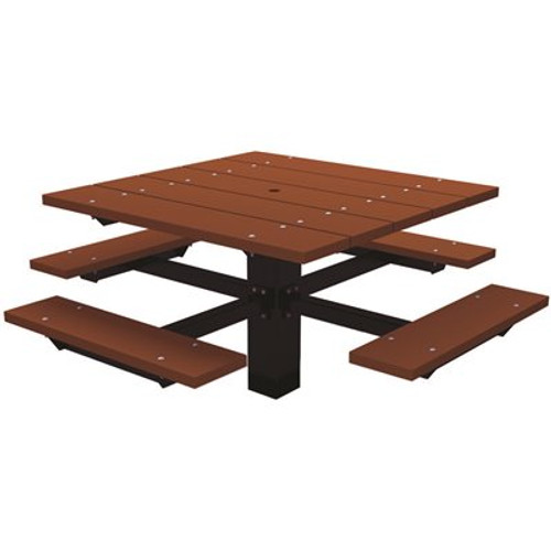 T-Table 4 ft. Brown In-Ground Mount Square Recycled Plastic Picnic Table