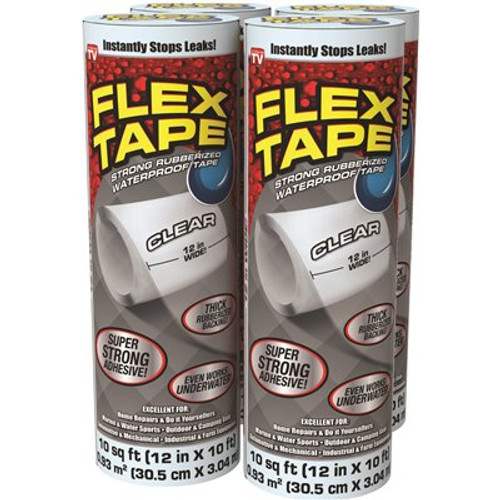FLEX SEAL FAMILY OF PRODUCTS Flex Tape Clear 12 in. x 10 ft. Strong Rubberized Waterproof Tape (4-Piece)