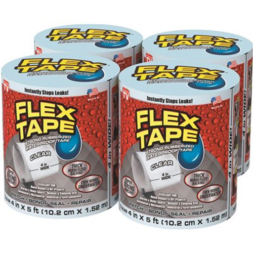 FLEX SEAL FAMILY OF PRODUCTS Flex Tape Pool Clear 4 in. x 5 ft. Strong Rubberized Waterproof Tape (4-Piece)