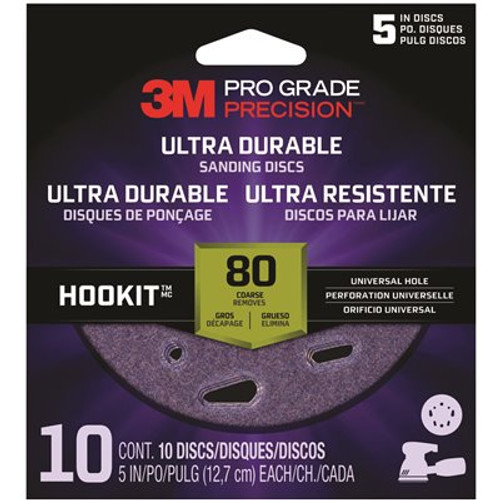 3M Pro Grade Precision 5 in. 80-Grit Ultra Durable Universal Hole Sanding Disc (10-Discs/Pack)