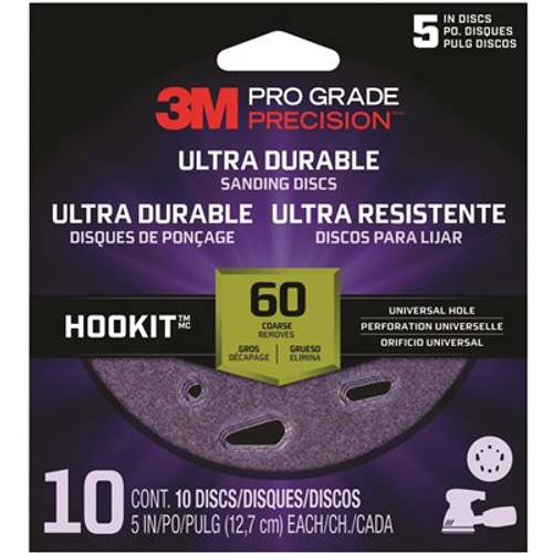 3M Pro Grade Precision 5 in. 60-Grit Ultra Durable Universal Hole Sanding Disc (10-Discs/Pack)