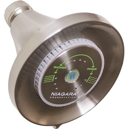 Niagara Conservation Earth Luxe 3-Spray 3.35 in. Fixed Mount Round 1.5 GPM Showerhead in Brushed Nickel