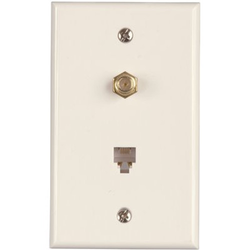 Westek 1-Gang CATV F-Type Connector and Phone Jack with Wall Plate, Thermoplastic, Ivory