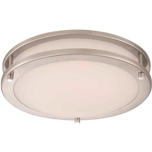 Hampton Bay Flaxmere 12 in. Brushed Nickel Dimmable LED Flush Mount Ceiling Light with Frosted White Glass Shade