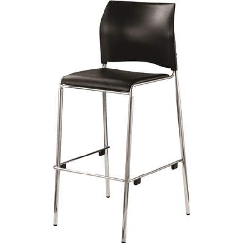 National Public Seating Cafetorium Bar Stool, Plush Vinyl Seat, Black