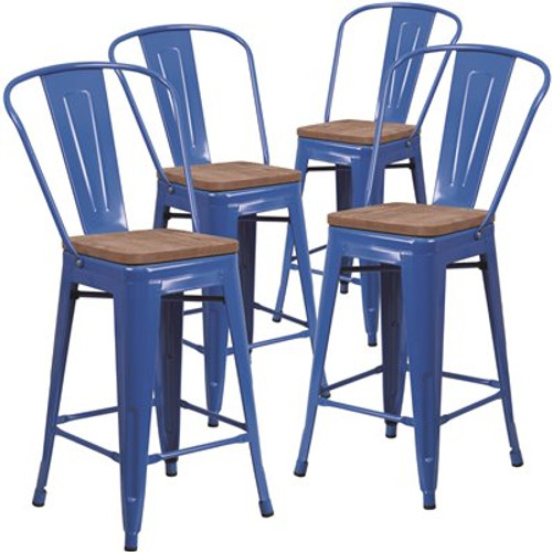 Carnegy Avenue 24.25 in. Blue Bar Stool (4-Pack)