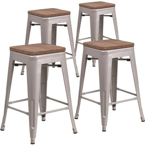 Carnegy Avenue 24 in. Silver Bar Stool (4-Pack)