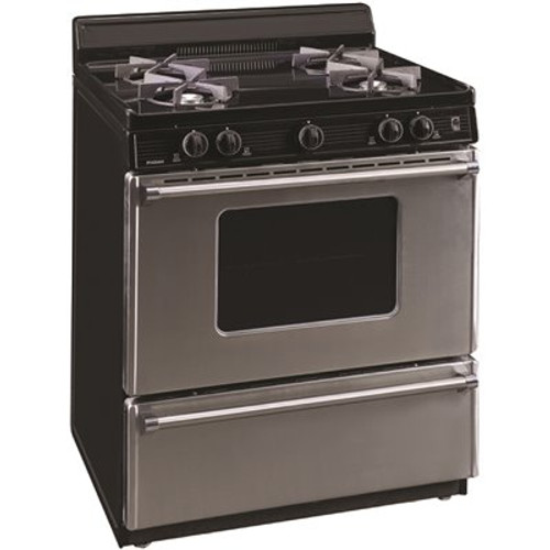 Premier 30 in. 3.91 cu. ft. Recessed Gas Range in. Stainless Steel 4-Burner with Power Cord