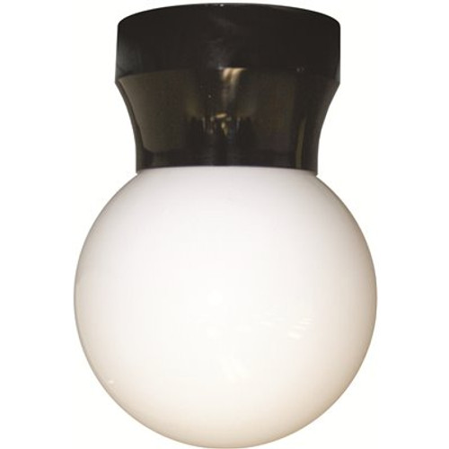 LiteCo Black Screw Neck Outdoor Flush Mount Ceiling Pocket Globe Lantern