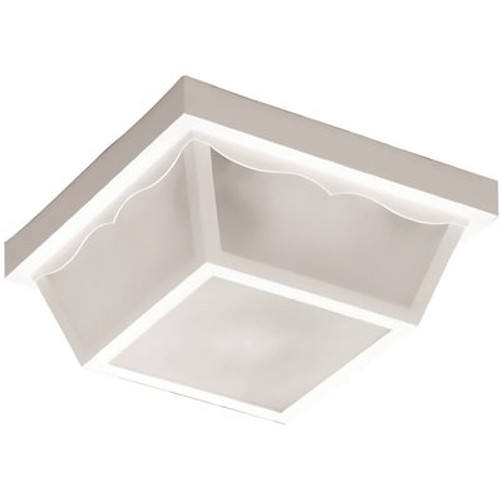 10.25 in. White Square Outdoor Ceiling Flush Mount Fixture