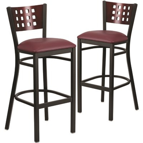 Carnegy Avenue 32 in. Mahogany Wood Back/Burgundy Vinyl Seat/Black Metal Frame Bar Stool (Set of 2) Carnegy Avenue 32 in. Mahogany Wood Back/Burgundy Vinyl Seat/Black Metal Frame Bar Stool (Set of 2)