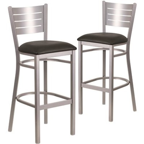 Carnegy Avenue 29 in. Black Vinyl Seat/Silver Frame Bar Stool (Set of 2) Carnegy Avenue 29 in. Black Vinyl Seat/Silver Frame Bar Stool (Set of 2)