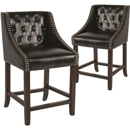 Carnegy Avenue 36 in. Black Leather Bar Stool (Set of 2)