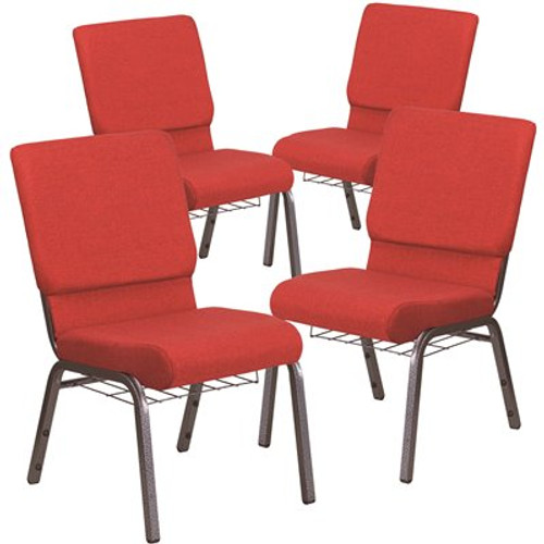 Carnegy Avenue Red Fabric/Silver Vein Frame 18.5 in. Church Chair (Set of 4)