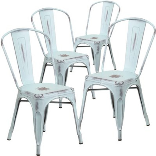 Carnegy Avenue Stackable Metal Outdoor Dining Chair in Green-Blue (Set of 4)