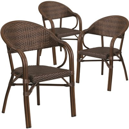 Carnegy Avenue Aluminum Stackable Outdoor Dining Chair in Bark Brown Rattan/Bamboo