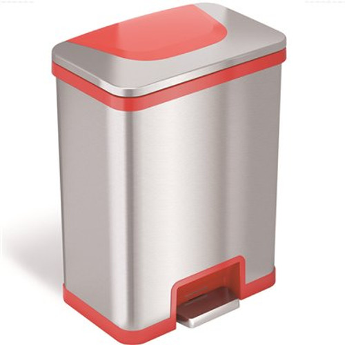 HLS COMMERCIAL 13 Gal. Pedal-Sensor Stainless Steel Trash Can with Red Trim and Odor Filter HLS COMMERCIAL 13 Gal. Pedal-Sensor Stainless Steel Trash Can with Red Trim and Odor Filter