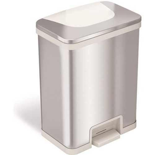 HLS COMMERCIAL 13 Gal. Pedal-Sensor Stainless Steel Trash Can with White Trim and Odor Filter HLS COMMERCIAL 13 Gal. Pedal-Sensor Stainless Steel Trash Can with White Trim and Odor Filter