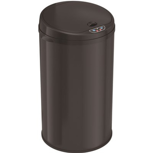 HLS COMMERCIAL 8 Gal. Round Stainless Steel Sensor Trash Can in Black with Odor Filter