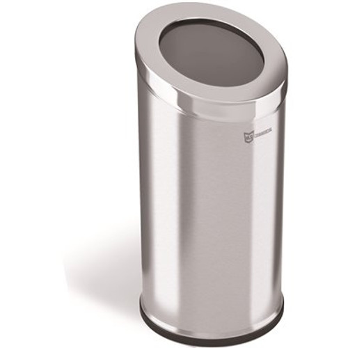 HLS COMMERCIAL 15 Gal. Round Beveled Open Top Stainless Steel Trash Can