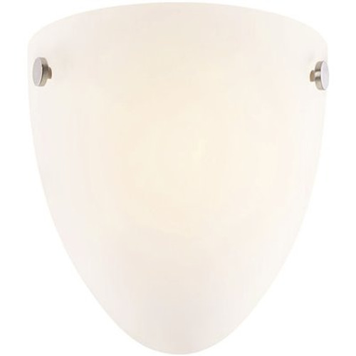 8 in. 1-Light Satin Nickel Contemporary Wall Mount Sconce Light with Frosted Glass Shade