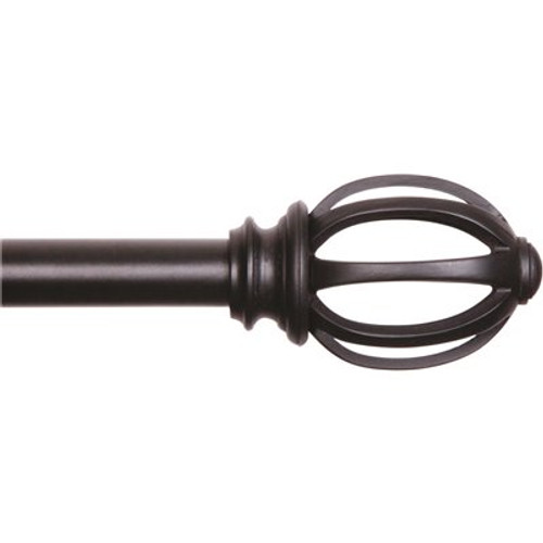 Fast Fit Easy Install Lily Cage 66 in. - 120 in. Adjustable Single Curtain Rod 5/8 in. Dia., Black with Openwork Finials