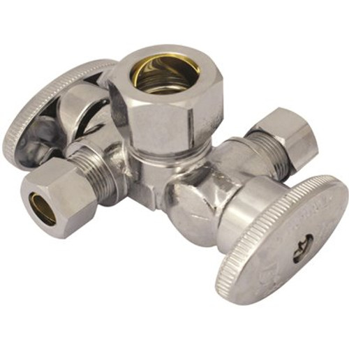 Apollo 1/2 in. Compression x 3/8 in. Compression x 3/8 in. Compression Dual Outlet Stop Valve, Chrome