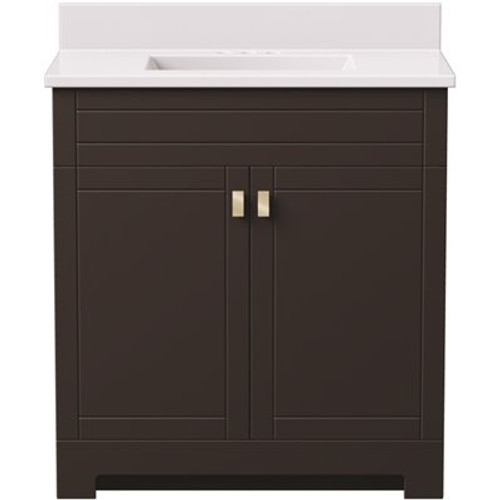 Canberra 31 in. W x 19 in. D Bath Vanity in Dark Chestnut with Cultured Marble Vanity Top in White with White Basin