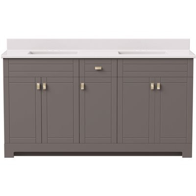 Canberra 61 in. W x 19 in. D Bath Vanity in Gray Slate with Cultured Marble Vanity Top in Solid White with White Basins