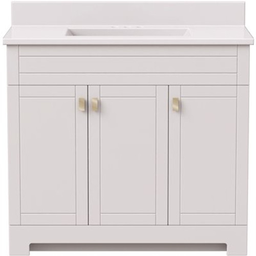 Canberra 37 in. W x 19 in. D Bath Vanity in Vanilla White with Cultured Marble Vanity Top in White with White Basin