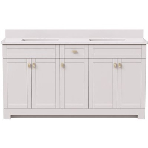 Canberra 61 in. W x 19 in. D Bath Vanity in Vanilla White with Cultured Marble Vanity Top in White with White Basins