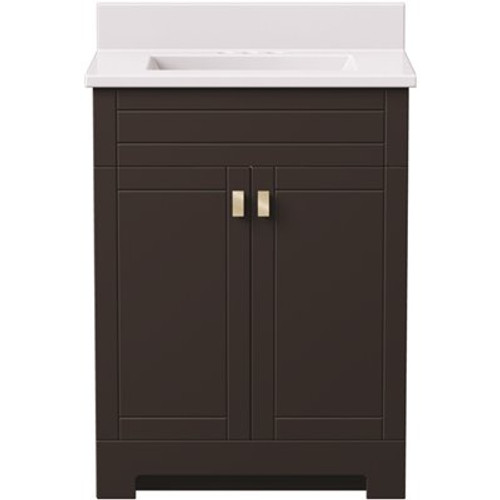 Canberra 25 in. W x 19 in. D Bath Vanity in Dark Chestnut with Cultured Marble Vanity Top in White with White Basin