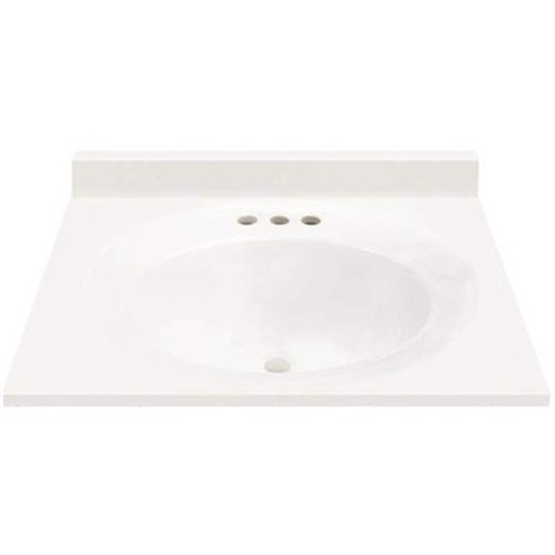 MagickWoods 25 in. W x 19 in. D Cultured Marble Oval Recessed Single Basin Vanity Top in White with White Basin