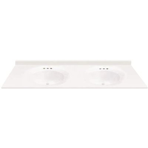 MagickWoods 61 in. W x 19 in. D Cultured Marble Oval Recessed Double Basin Vanity Top in White with White Basins