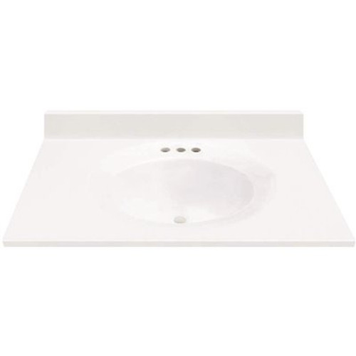 MagickWoods 37 in. W x 19 in. D Cultured Marble Oval Recessed Single Basin Vanity Top in White with White Basin