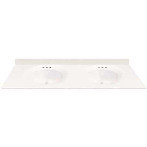 MagickWoods 61 in. W x 22 in. D Cultured Marble Oval Recessed Double Basin Vanity Top in White with White Basins