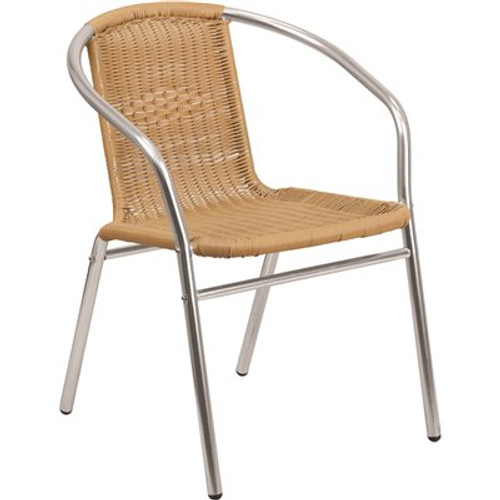 Carnegy Avenue Metal Outdoor Dining Chair in Aluminum and Beige