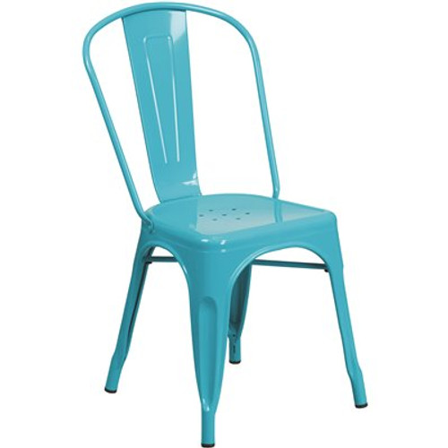 Carnegy Avenue Metal Outdoor Dining Chair in Crystal Teal-Blue
