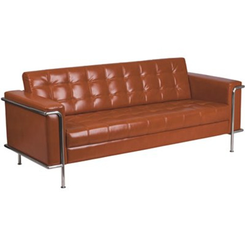 Flash Furniture 81 in. Cognac Faux Leather 4-Seater Bridgewater Sofa with Stainless Steel Frame