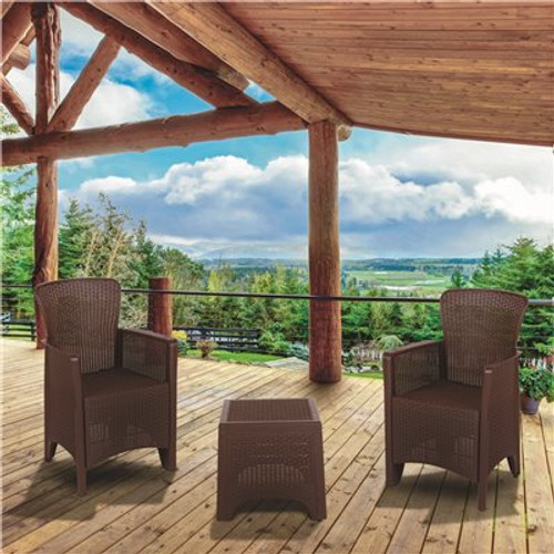 Carnegy Avenue Brown 3-Piece Wood Patio Conversation Set