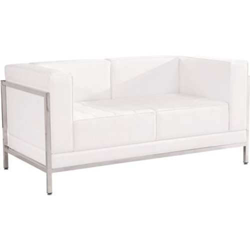 Carnegy Avenue 57 in. Melrose White Faux Leather 2-Seater Loveseat with Stainless Steel Frame